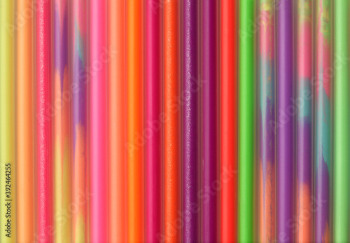 Multicolored gel pen rod. Abstract strip line background.