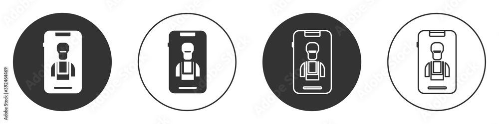 Black Online car services icon isolated on white background. Car service and repair parts. Circle button. Vector Illustration. Black Online car services icon isolated on white background. Car service and repair parts. Circle button. Vector Illustration.