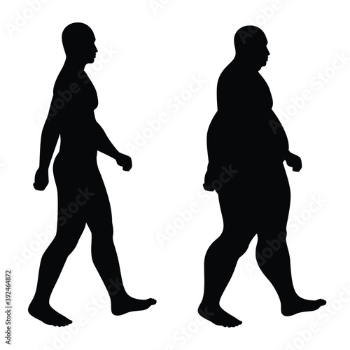 Fat and thin man silhouette vector on white background