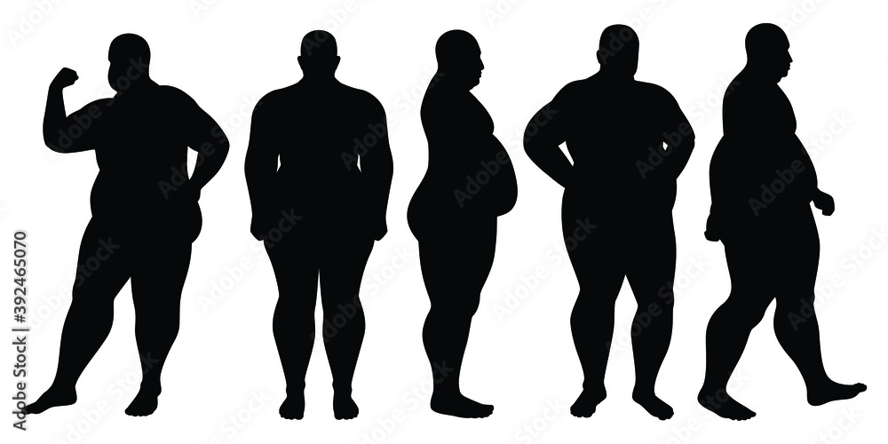 Set of fat man silhouette vector on white background Stock Vector ...