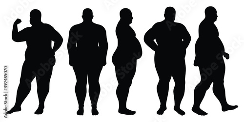 Set of fat man silhouette vector on white background