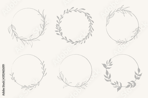 Set of doodle hand drawn decorative wreath with branch, herb, plant, leave and flower, floral.