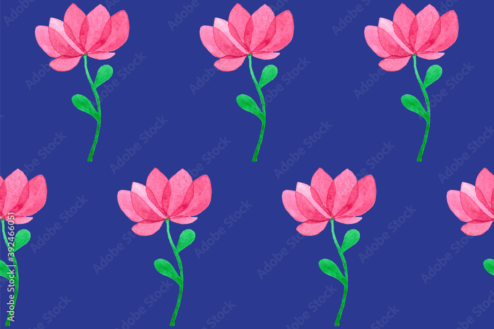 Seamless pattern with fantasy pink flowers. Hand drawn watercolor tulips. Spring illustration. Beautiful print for textile, greeting cards, wrapping paper, decor and design. Celebration style Seamless pattern with fantasy pink flowers. Hand drawn watercolor tulips. Spring illustration. Beautiful print for textile, greeting cards, wrapping paper, decor and design. Celebration style