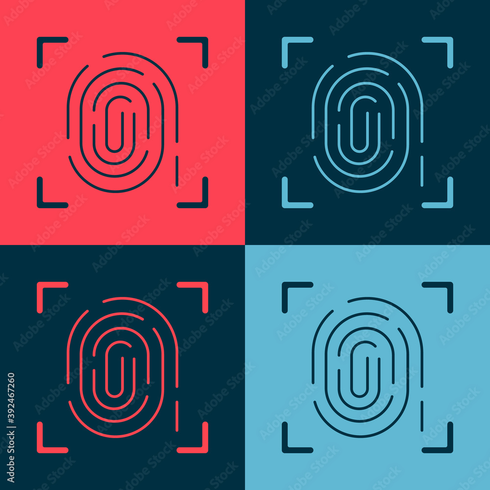 Pop art Fingerprint icon isolated on color background. ID app icon. Identification sign. Touch id. Vector. Pop art Fingerprint icon isolated on color background. ID app icon. Identification sign. Touch id. Vector.