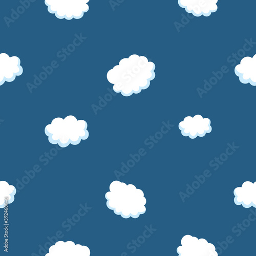 White cloud on the blue sky. Nursery seamless pattern. Positive and simple background for kids.