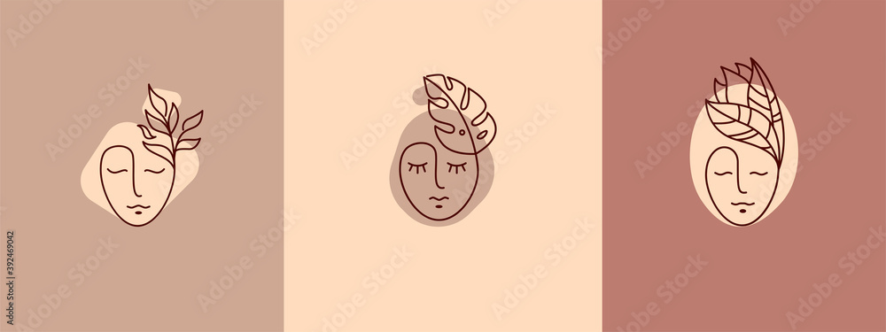Vector image. Logo for business in the industry of beauty, health, personal hygiene. Beautiful image of a female face. Linear stylized image. Logo of a beauty salon, health industry, makeup artist. Vector image. Logo for business in the industry of beauty, health, personal hygiene. Beautiful image of a female face. Linear stylized image. Logo of a beauty salon, health industry, makeup artist.