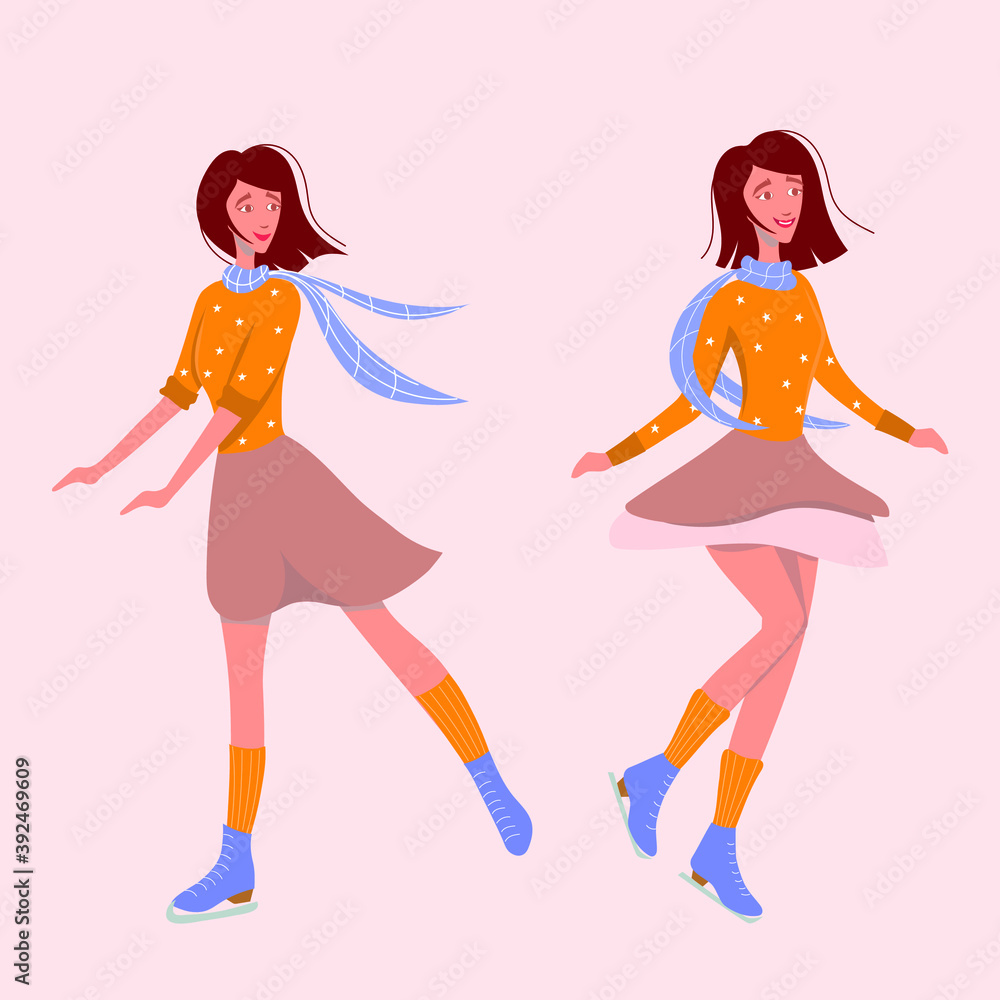 Ice skater character. The girl is skating. Vector illustration Ice skater character. The girl is skating. Vector illustration