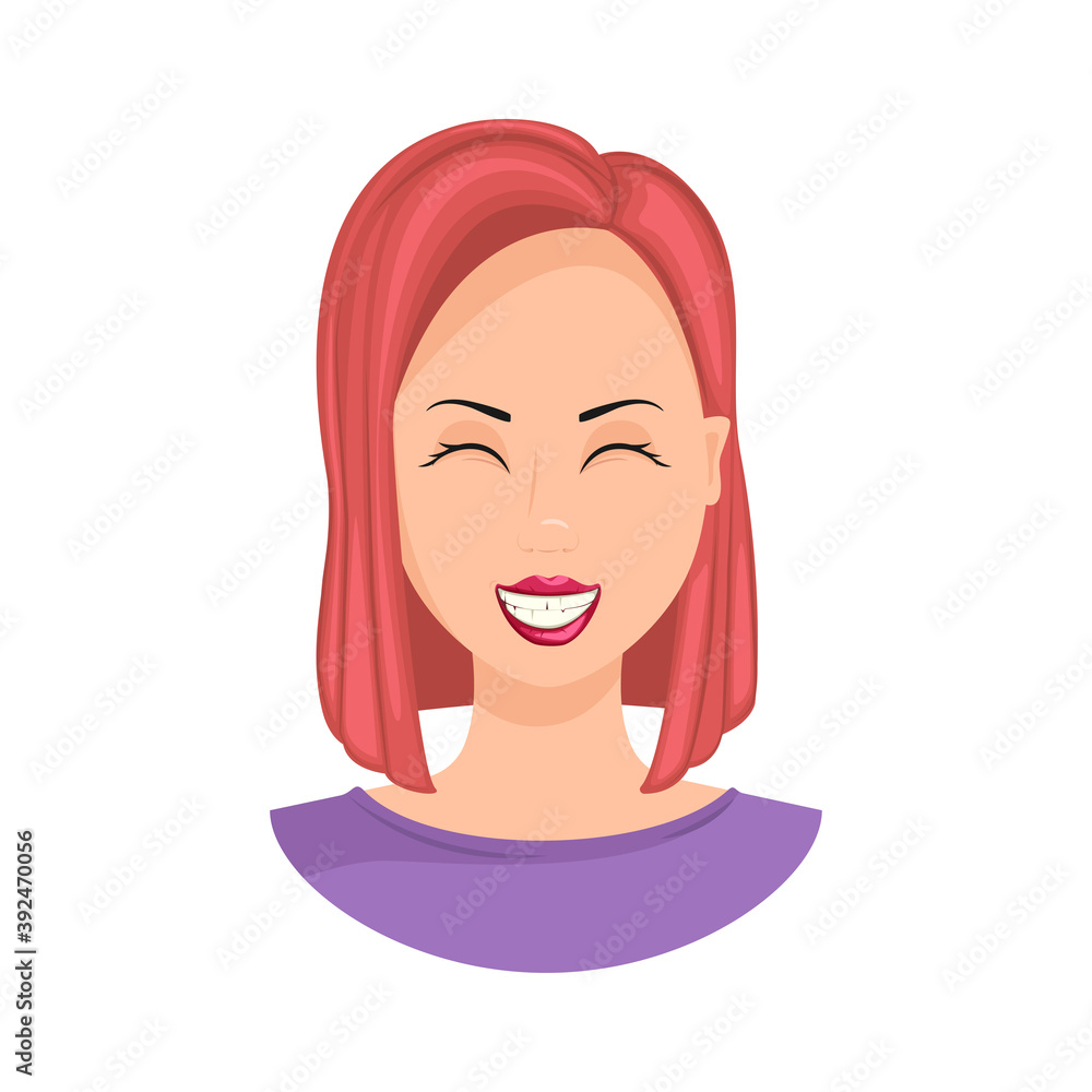 The emotion of happiness. Expression of happiness on a woman's face, happy girl. Vector illustration. The emotion of happiness. Expression of happiness on a woman's face, happy girl. Vector illustration.