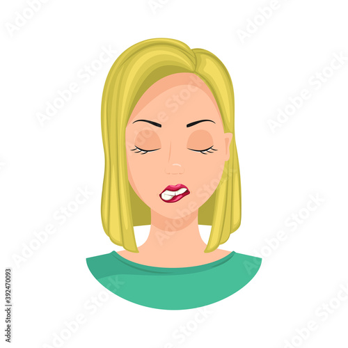 The emotion of resentment. The expression of resentment on a woman's face, offended woman. Vector illustration.