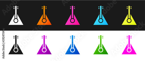Set Musical instrument balalaika icon isolated on black and white background. Vector.