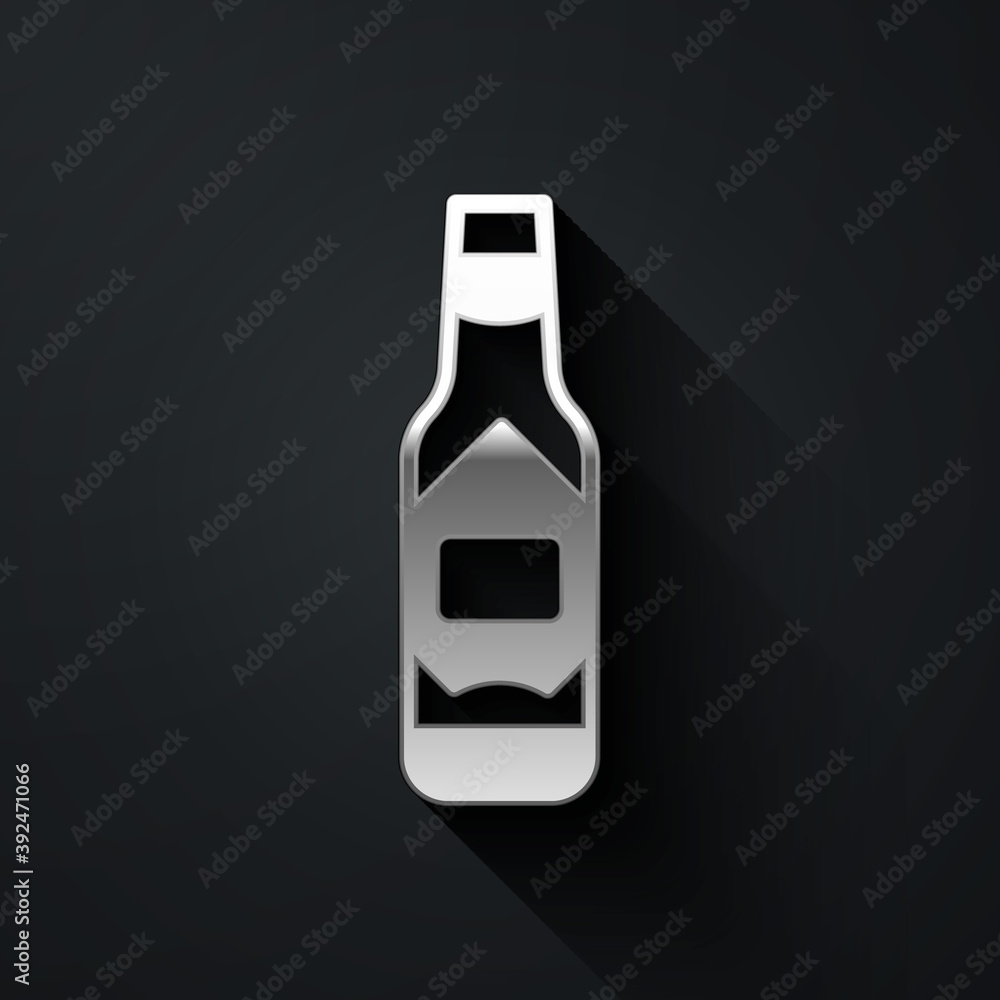 Silver Tabasco sauce icon isolated on black background. Chili cayenne spicy pepper sauce. Long shadow style. Vector. Silver Tabasco sauce icon isolated on black background. Chili cayenne spicy pepper sauce. Long shadow style. Vector.