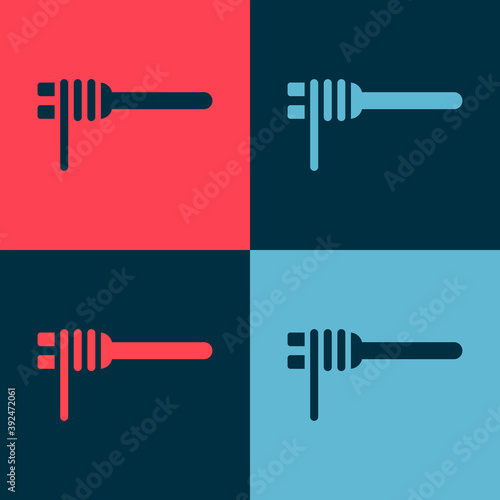 Pop art Pasta spaghetti on the fork icon isolated on color background. Italian restaurant. Vector.