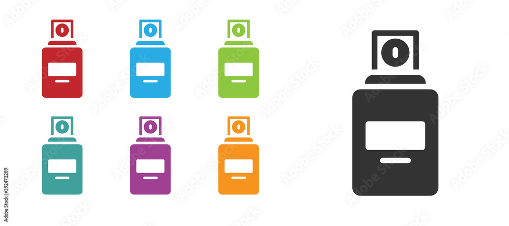 Black Perfume icon isolated on white background. Set icons colorful. Vector. Black Perfume icon isolated on white background. Set icons colorful. Vector.