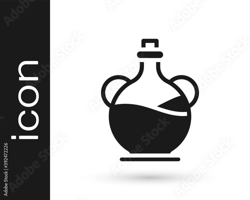 Black Bottle of olive oil icon isolated on white background. Jug with olive oil icon. Vector.