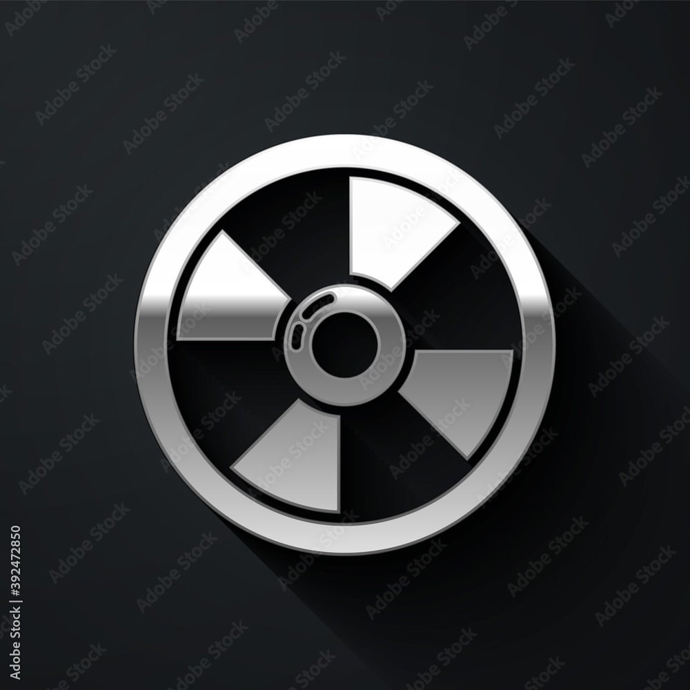 Silver Round wooden shield icon isolated on black background. Security, safety, protection, privacy, guard concept. Long shadow style. Vector. Silver Round wooden shield icon isolated on black background. Security, safety, protection, privacy, guard concept. Long shadow style. Vector.