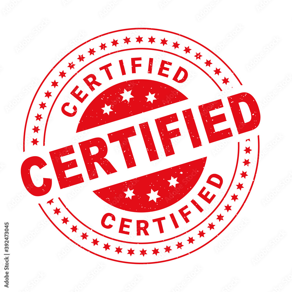 Certified stamp in rubber style, Certified red line round sign, red rubber stamp on white Certified stamp in rubber style, Certified red line round sign, red rubber stamp on white