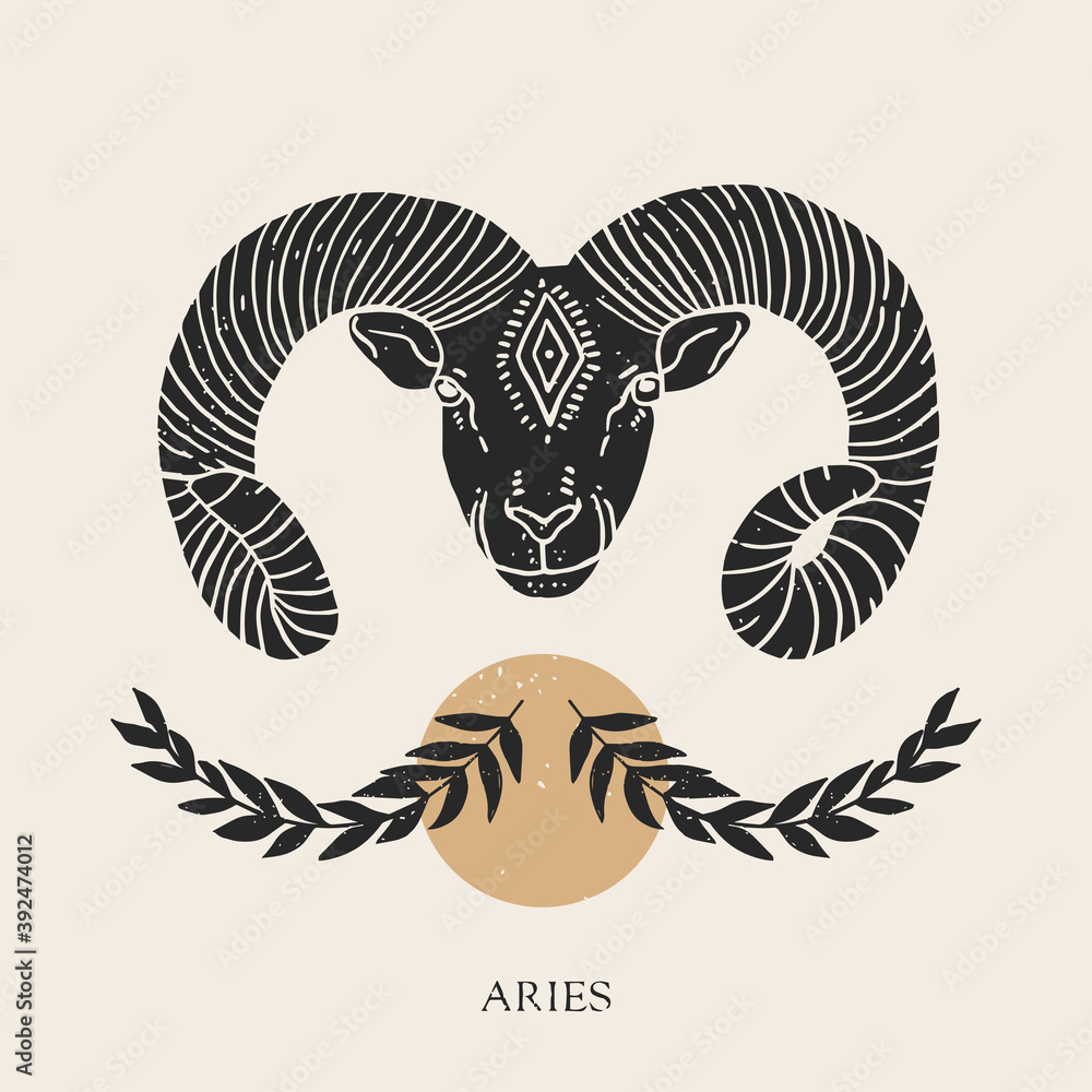 Zodiac sign Aries in boho style. Trendy vector illustration. Stock ...