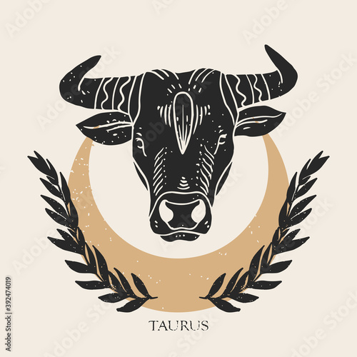 Zodiac sign Taurus in boho style. Trendy vector illustration.