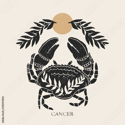 Zodiac sign Cancer in boho style. Trendy vector illustration.