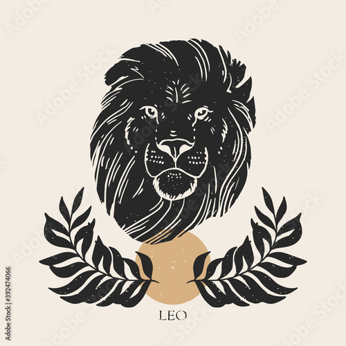 Zodiac sign Leo in boho style. Trendy vector illustration.