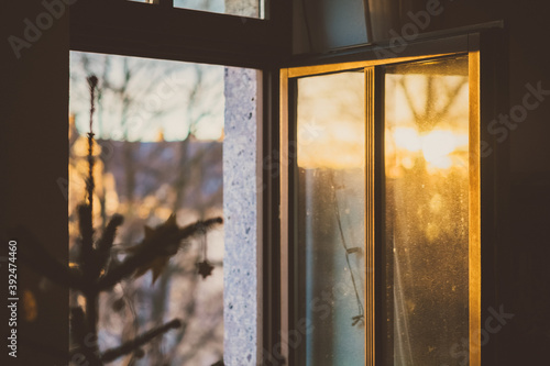 opened window for air ventilating aerosols while christmas lockdown