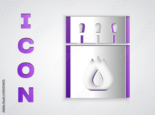 Paper cut Open matchbox and matches icon isolated on grey background. Paper art style. Vector.