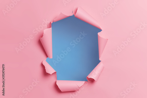 Canvastavla Torn ripped pink background with hole in center for your advertising content or promotion