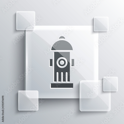 Grey Fire hydrant icon isolated on grey background. Square glass panels. Vector.