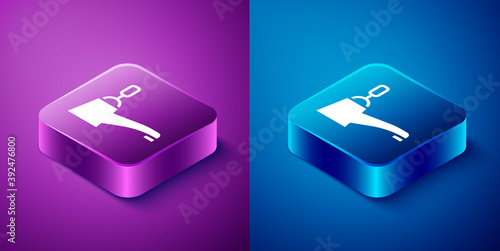 Isometric Water tap icon isolated on blue and purple background. Square button. Vector.