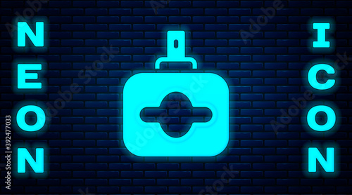 Glowing neon Perfume icon isolated on brick wall background. Vector.