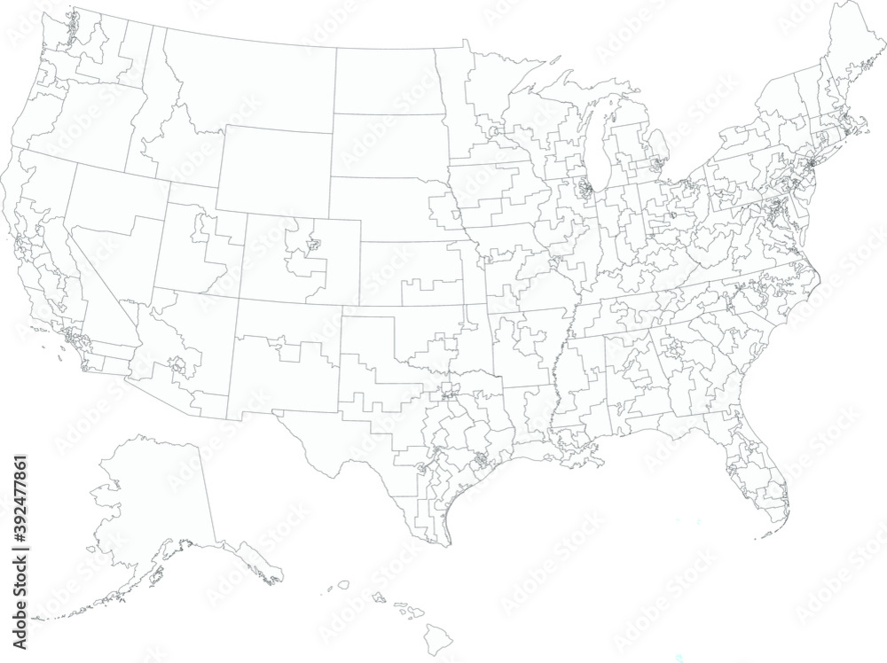 White vector electoral units map of the federal states of United States of America