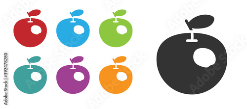 Black Genetically modified apple icon isolated on white background. GMO fruit. Set icons colorful. Vector.