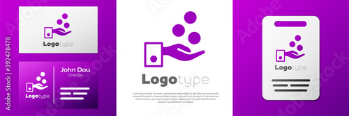Logotype People paying tips to service staff in restaurant and hotel icon isolated on white background. Tips money cash coin hotel resort service. Logo design template element. Vector.