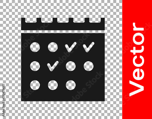 Black Hotel booking calendar icon isolated on transparent background. Vector.