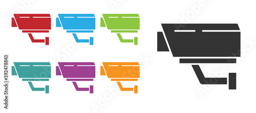 Black Security camera icon isolated on white background. Set icons colorful. Vector.