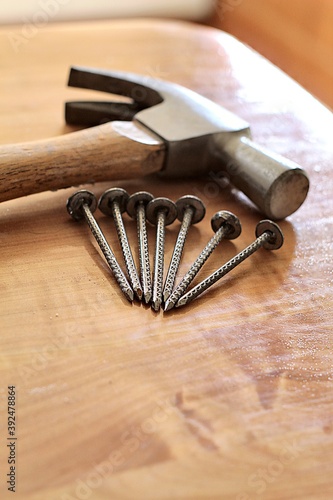 hammer and nails on wood