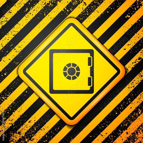 Black Safe icon isolated on yellow background. The door safe a bank vault with a combination lock. Reliable Data Protection. Warning sign. Vector.