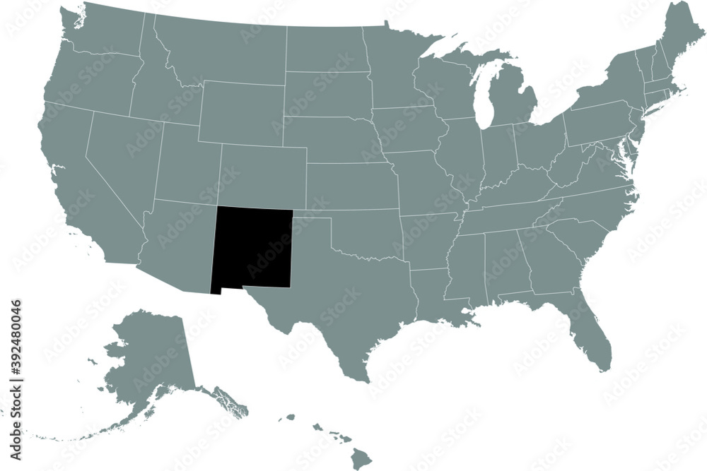 Black location map of US federal state of New Mexico inside gray map of the United States of America
