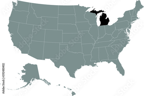 Wallpaper Mural Black location map of US federal state of Michigan inside gray map of the United States of America Torontodigital.ca