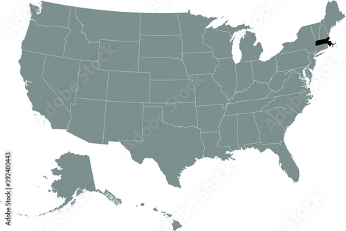 Black location map of US federal state of Massachusetts inside gray map of the United States of America