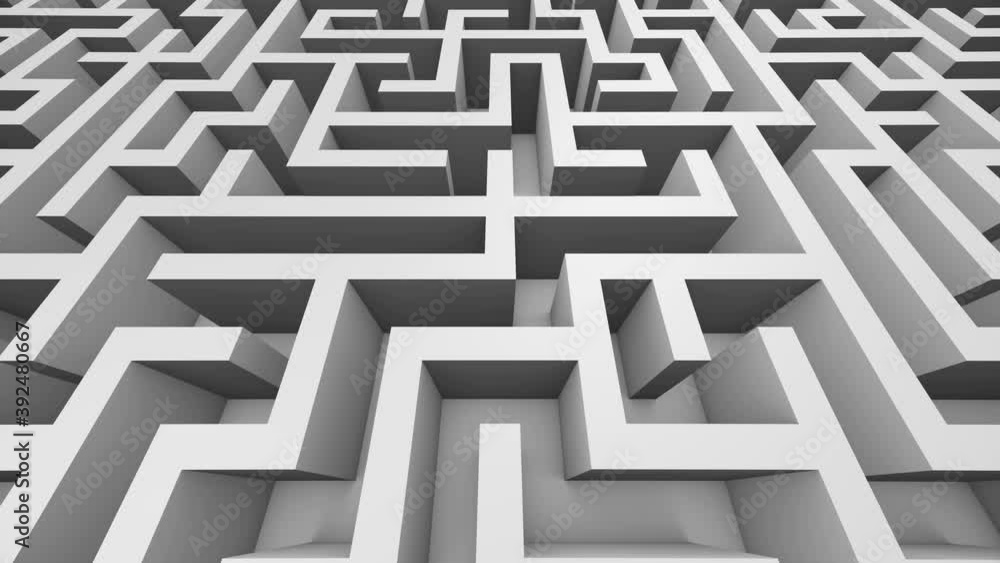Camera navigating on a 3d black and white maze looping background Camera navigating on a 3d black and white maze looping background