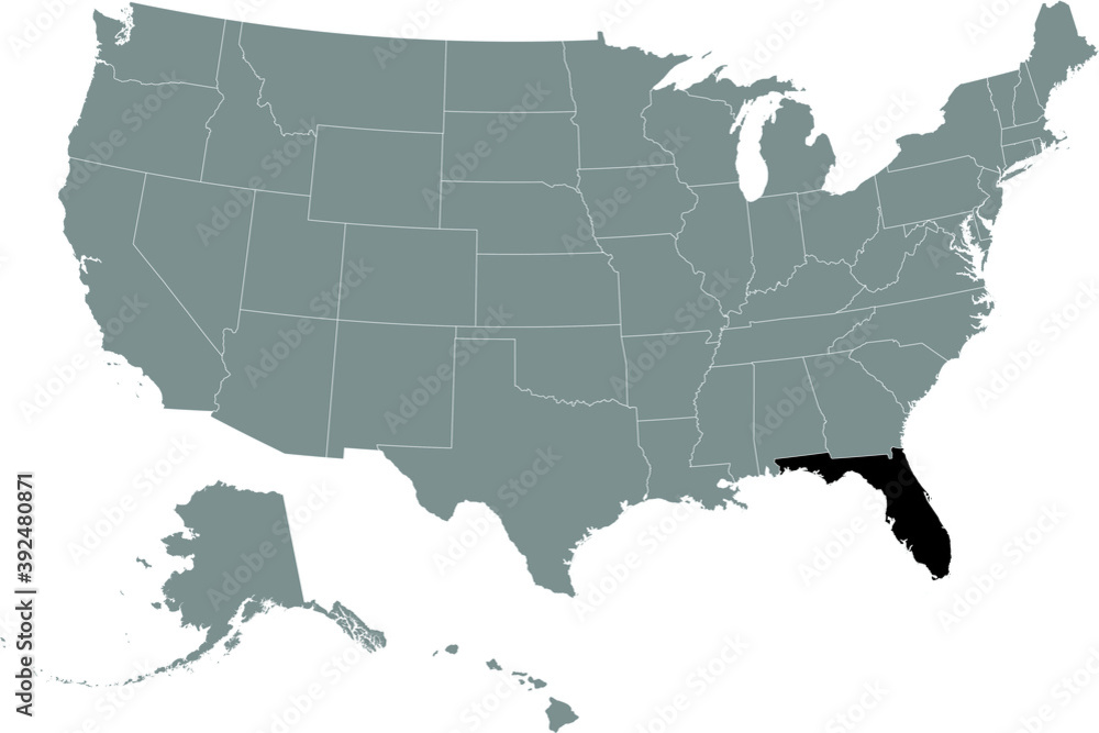 Black location map of US federal state of Florida inside gray map of the United States of America