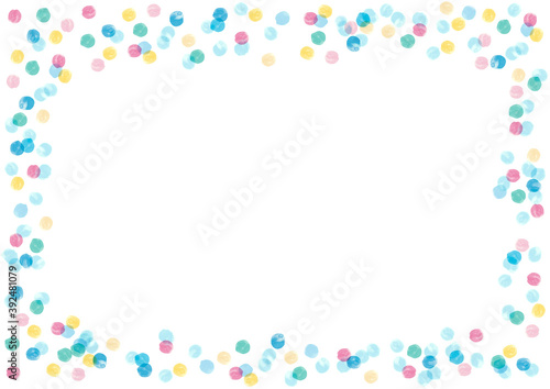 夏っぽいカラフルな水玉模様の手描き背景フレーム © 詩織