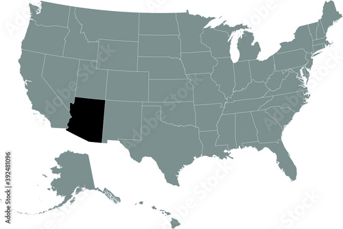 Black location map of US federal state of Arizona inside gray map of the United States of America