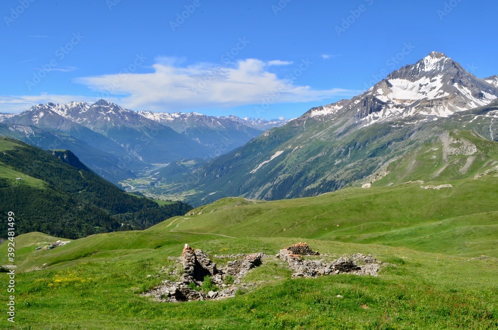 Val-Cenis with the Dent Parrachée mountain on the right in the Vanoise National Park, France
