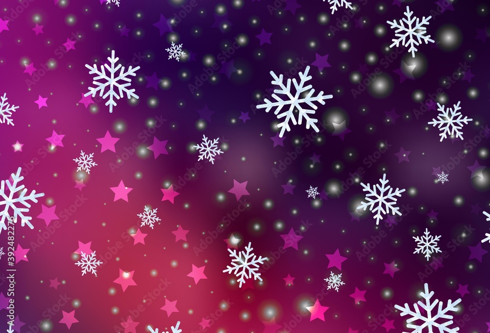 Dark Pink vector template with ice snowflakes, stars. Dark Pink vector template with ice snowflakes, stars.