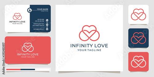 logo infinity love design template.line art style,logo type,slim,love design. icon and business card. Premium Vector
