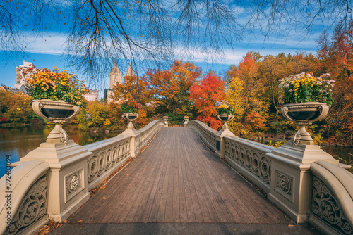 The Bow Bridge with autumn color, in Central Park, Manhattan, New York City photo