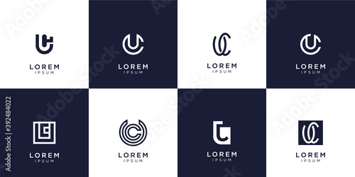 Set of abstract initial letter u and letter c combination logo template. icons for business of luxury,inspiration, elegant, simple. Premium Vector