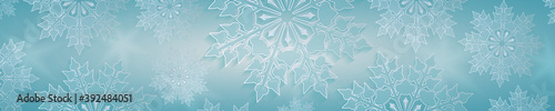 Christmas composition in light blue shade, gorgeous snowflakes with edging